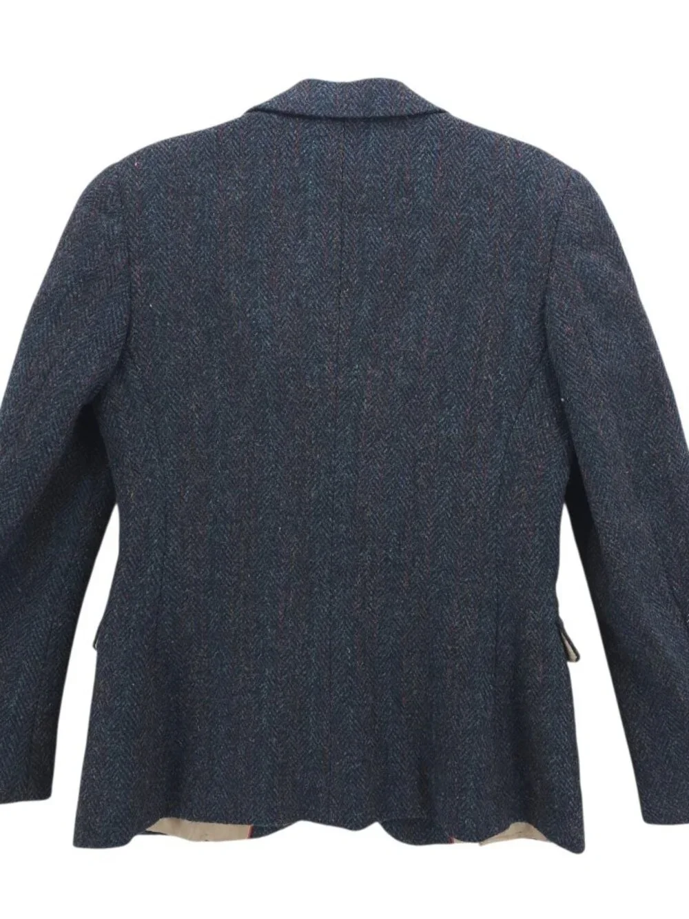 HARRIS TWEED Blue Herringbone Women's Blazer Jacket Pure Scottish Wool Size 8